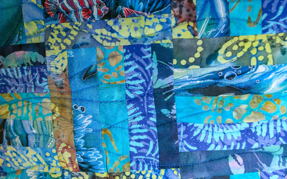 Quilted blue batik tote bag