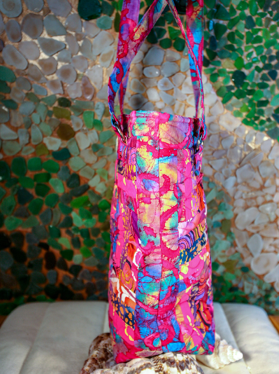Pink quilted tote bag