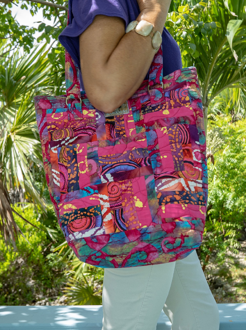 Pink quilted tote bag